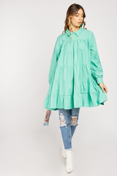 Tiered Collared Smock Dress