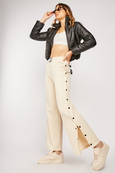 Wide Leg Popper Side Jogging Bottoms