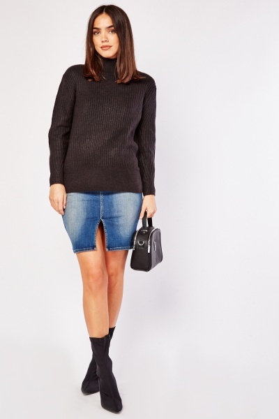 High Neck Rib Knitted Jumper