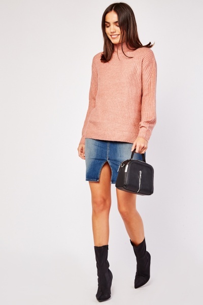 High Neck Rib Knitted Jumper