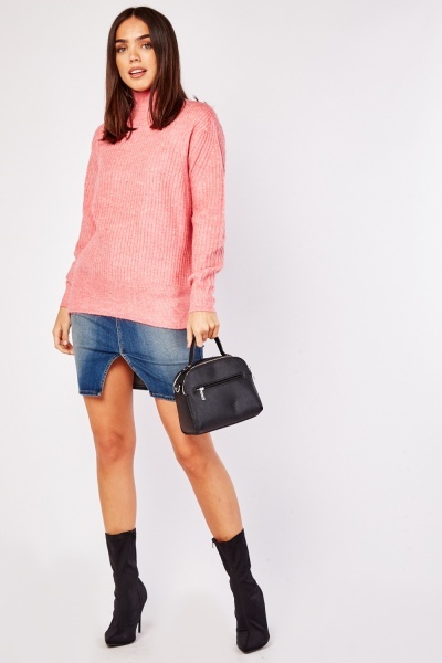 High Neck Rib Knitted Jumper