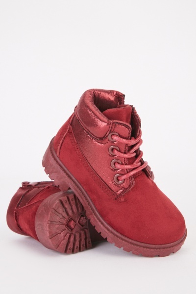 Shimmery Panel Kids Lace Up Boots