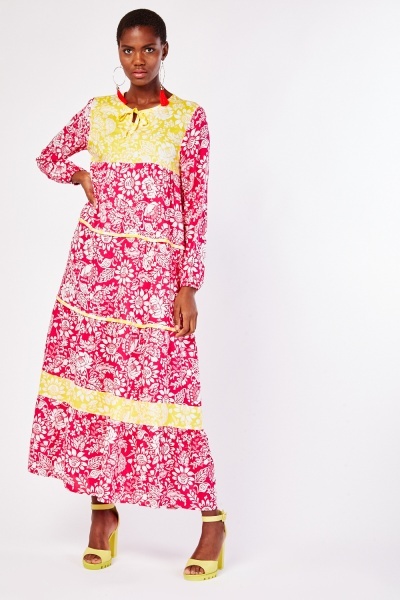 Ethnic Print Long Sleeve Maxi Dress