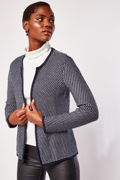 Textured Contrasted Knitted Cardigan