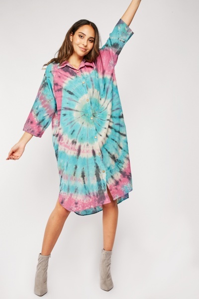 Tie Dye Oversized Shirt Dress