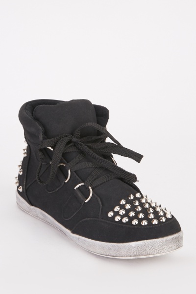 Metallic Studded Lace Up Ankle Boots
