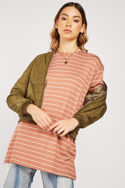 Round Neck Pinstriped Cotton Top