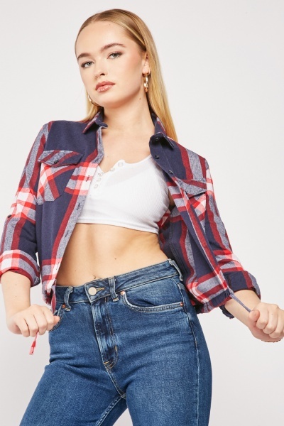 Drawstring Waist Plaid Shirt