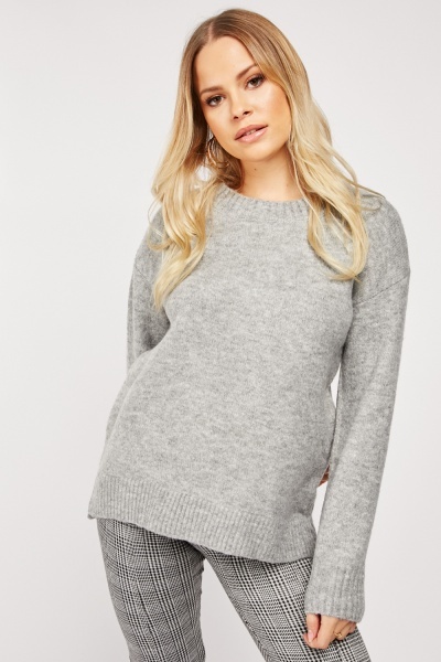 Knitted Casual Jumper In Grey