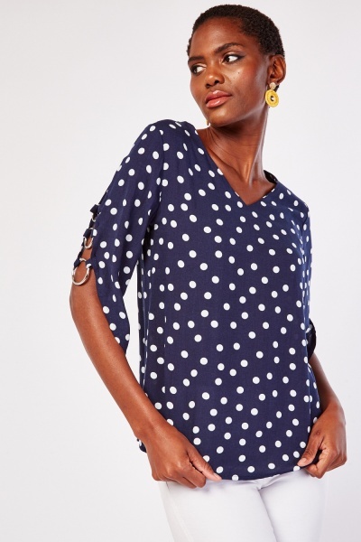 O-Ring Sleeve Polka Dot Blouse