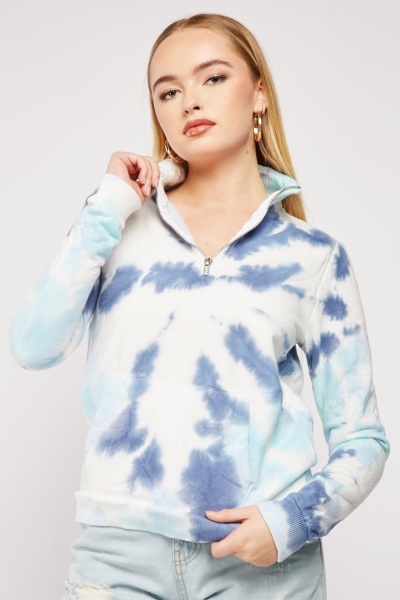 Pouch Pocket Zip Up Tie Dyed Jumper