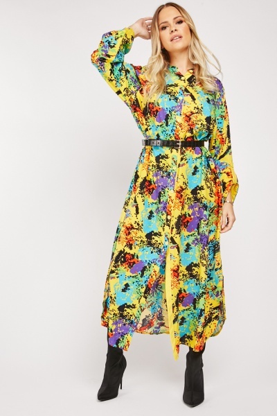 Splattered Paint Print Maxi Dress