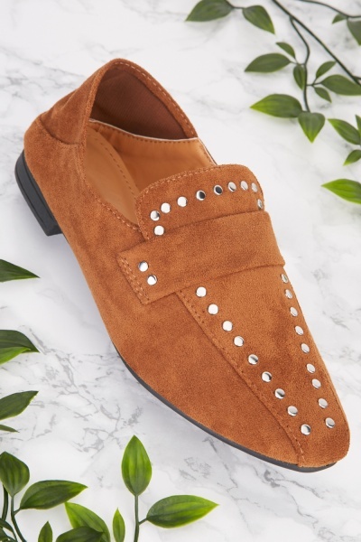 Studded Fold Over Back Loafers