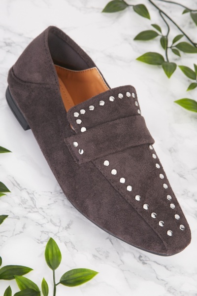 Studded Fold Over Back Loafers