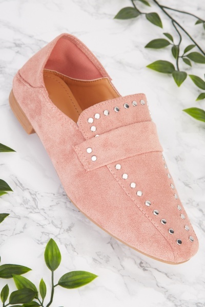 Studded Fold Over Back Loafers