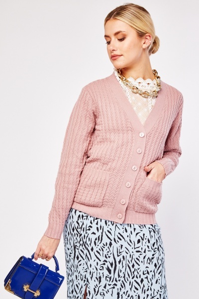 Button Front V-Neck Knitted Cardigan