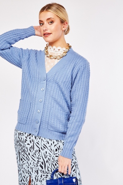 Button Front V-Neck Knitted Cardigan