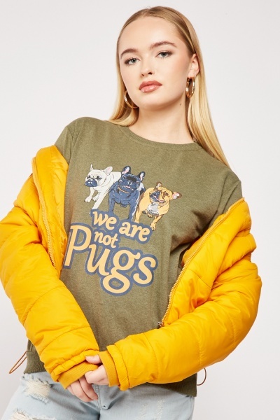 Dogs Print Ribbed Trim Sweater
