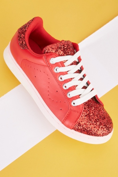 Glitter Contrast Lace Up Plimsolls