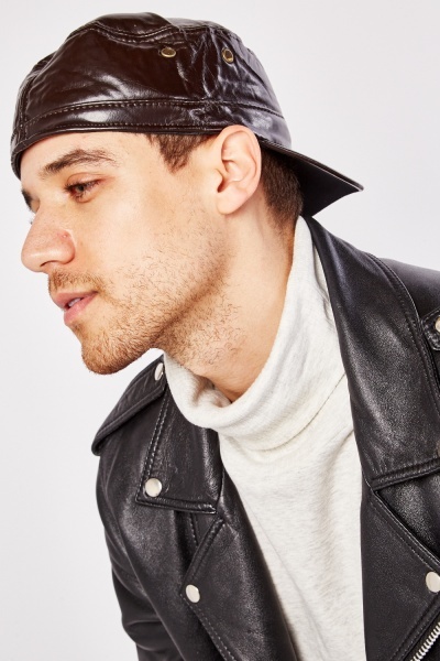 Metallic Detail Partly Leather Mens Cap
