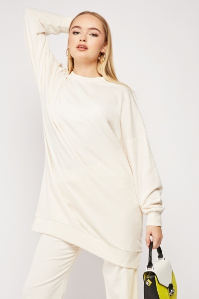 Ribbed Trim Long Line Jumper