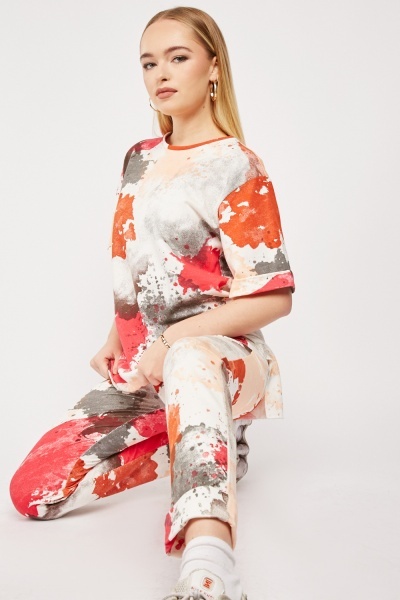Splattered Paint Print Top And Trousers Set