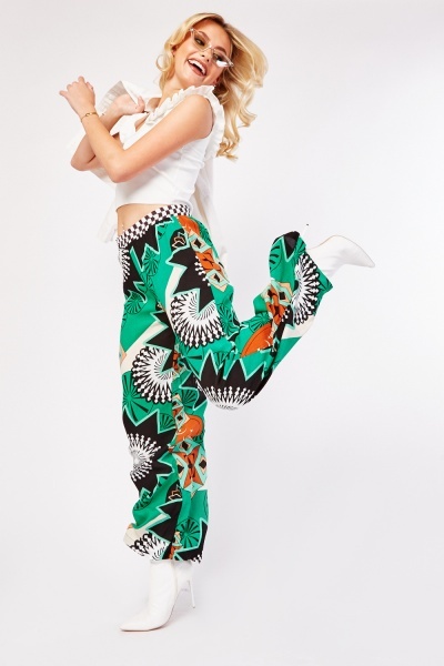 Wide Leg Abstract Art Print Trousers