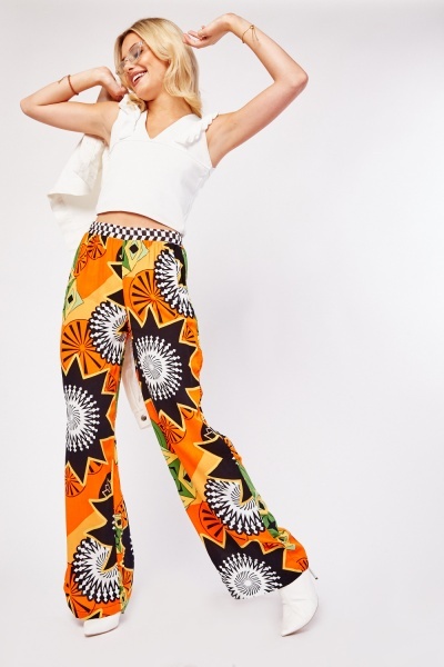 Wide Leg Abstract Art Print Trousers