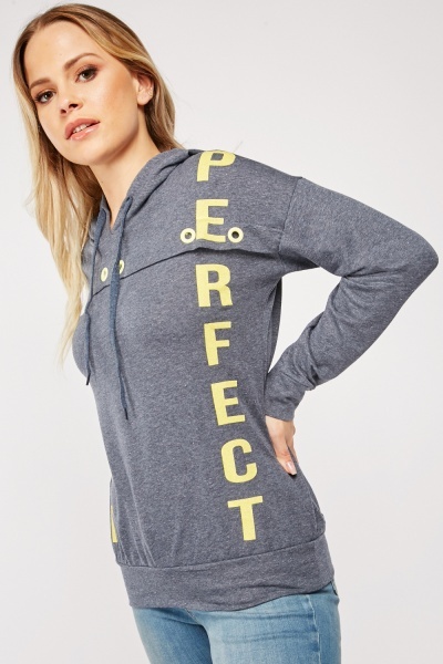 Eyelet Trim Printed Hoodie