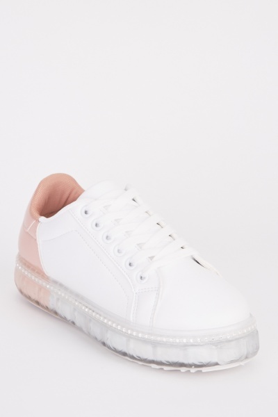 Contrasted Encrusted Transparent Sole Trainers