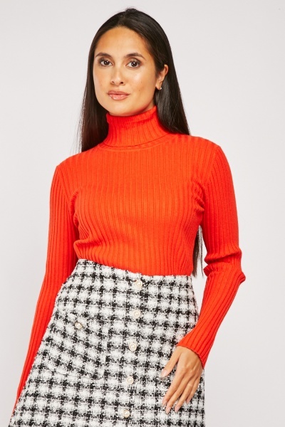 Roll Neck Rib Knit Top