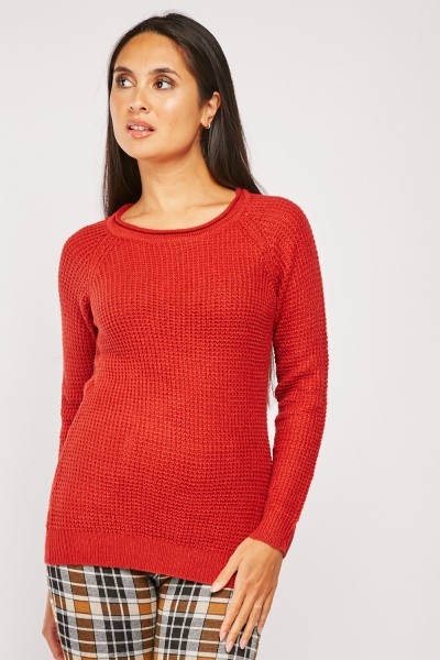 Rolled Neckline Knit Jumper