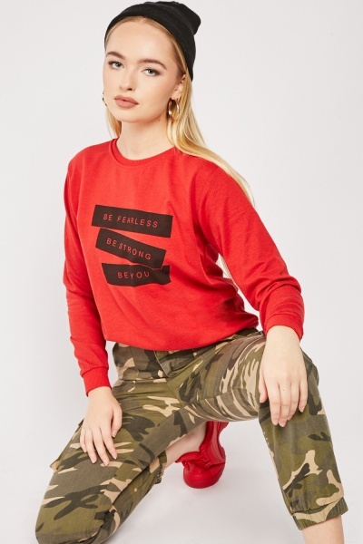 Statement Print Ribbed Trim Sweater