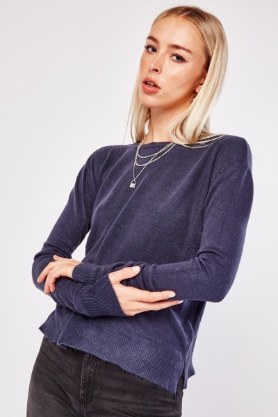 Stitched Trim Fine Knit Jumper