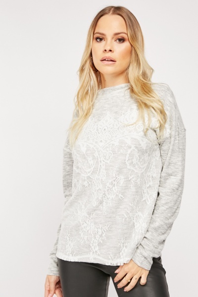 Lace Overlay Knit Top