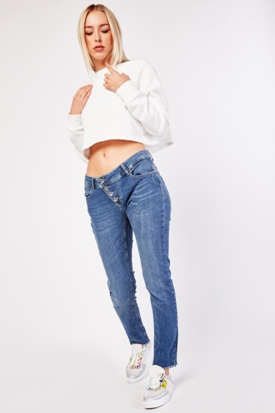 Multiple Buttons Mid Waist Jeans