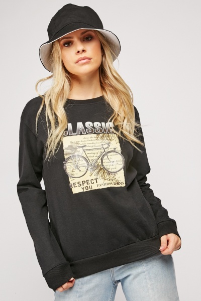 Novelty Printed Panel Long Sleeve Sweater