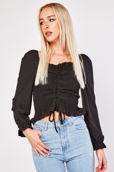 Shirred Ruched Front Crop Top