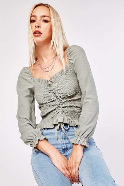 Shirred Ruched Front Crop Top