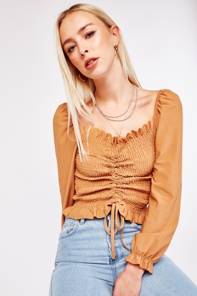 Shirred Ruched Front Crop Top