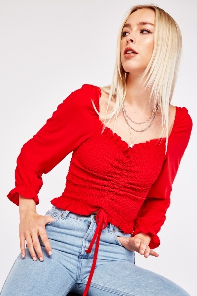 Shirred Ruched Front Crop Top