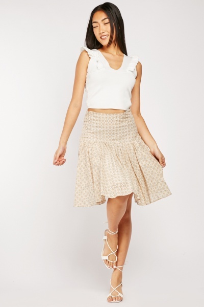 Floral Perforated Cotton Skirt
