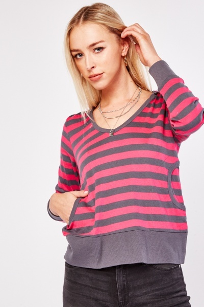 Horizontal Striped Cotton Hoodie