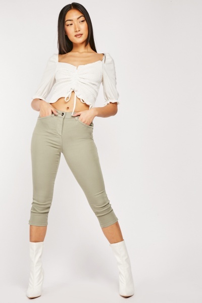 Mid Waist Skinny Cropped Trousers