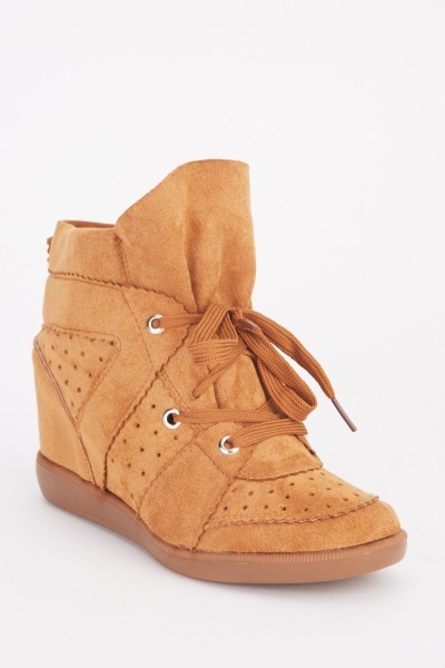 Perforated Suedette Lace Up Boots