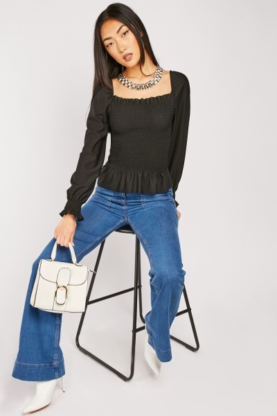 Square Neck Shirred Blouse