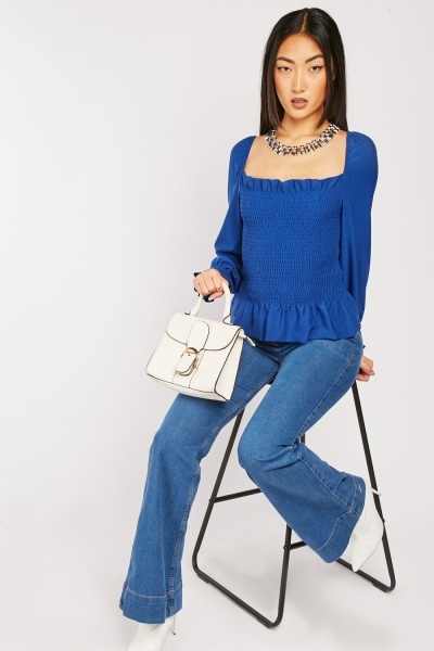 Square Neck Shirred Blouse