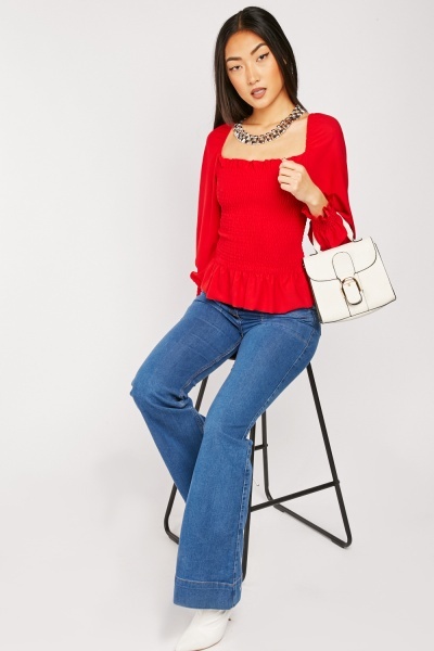 Square Neck Shirred Blouse