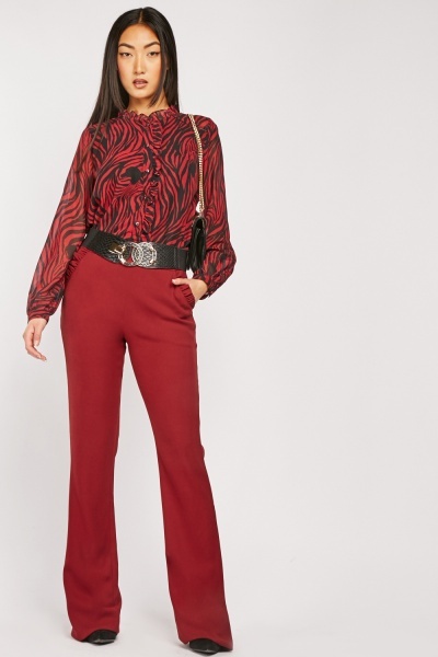 Wide Leg Burgundy Trousers