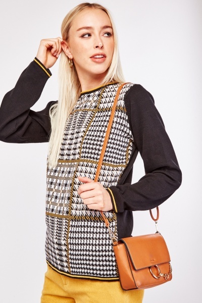 Checkered Front Panel Knit Jumper